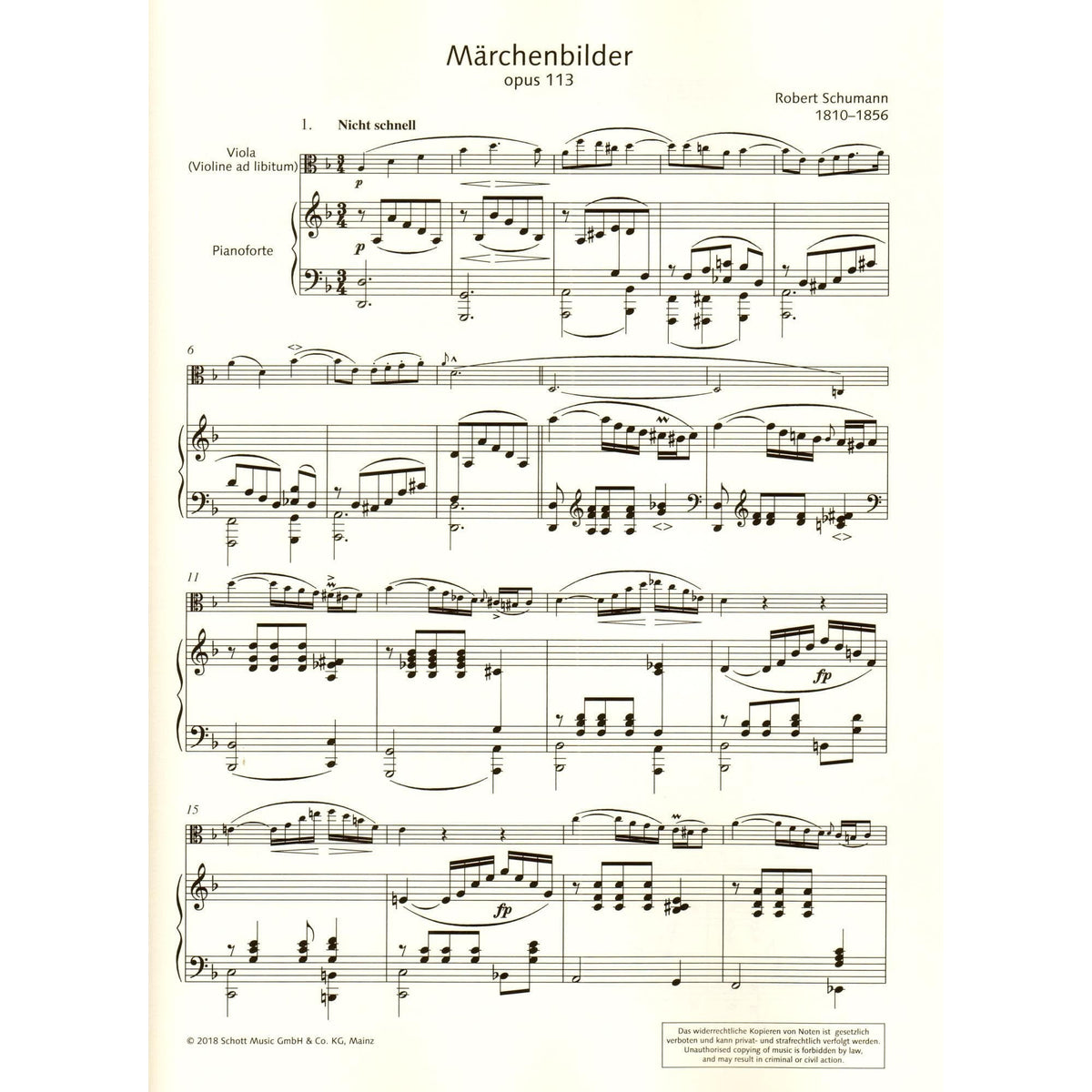 Schumann, Robert - Marchenbilder (Fairy-Tale Pictures), Op 113 - for Viola (Violin) and Piano - Schott