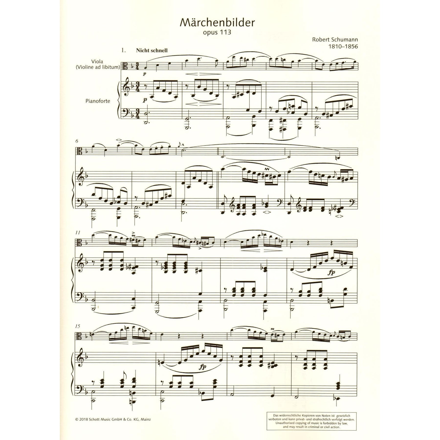 Schumann, Robert - Marchenbilder (Fairy-Tale Pictures), Op 113 - for Viola (Violin) and Piano - Schott