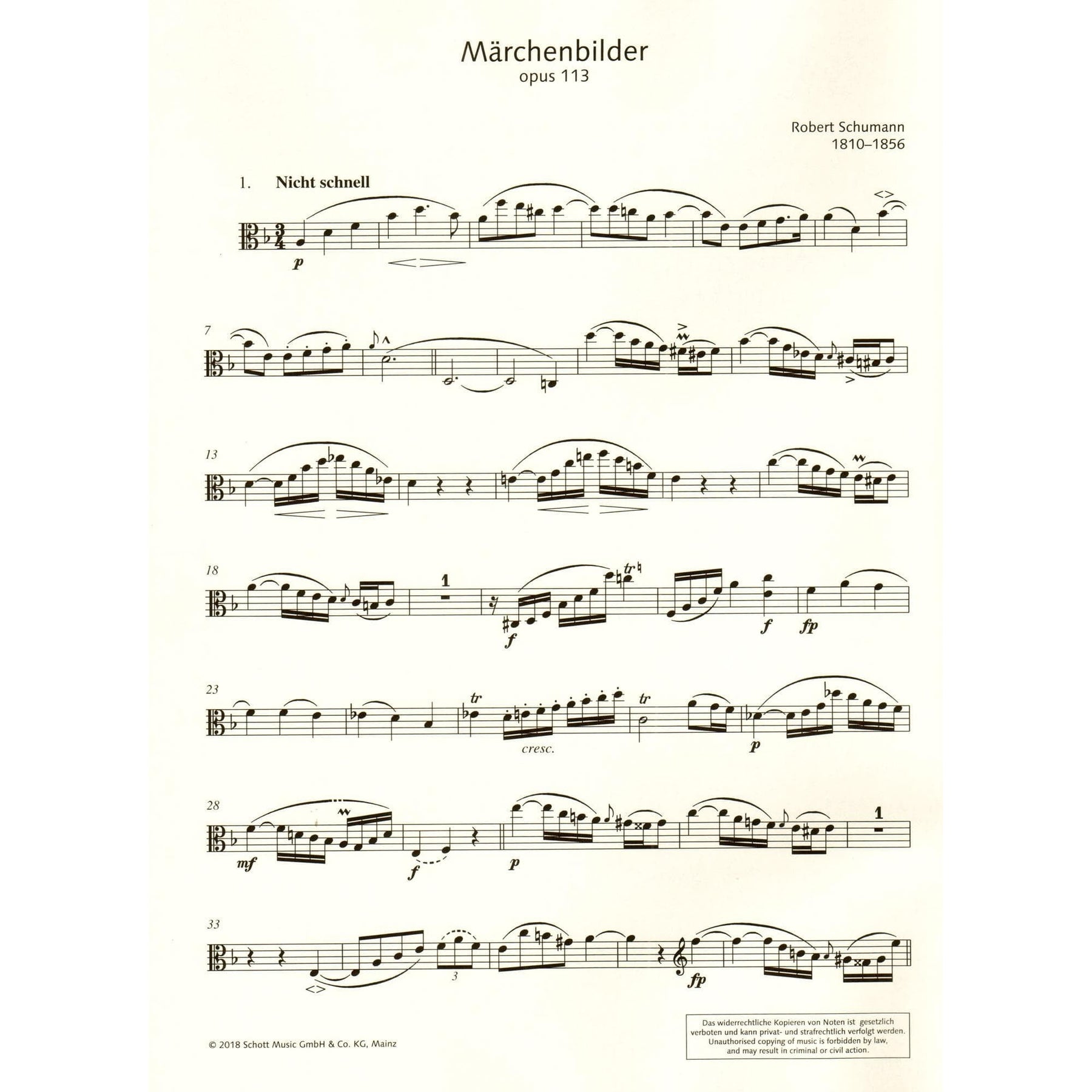 Schumann, Robert - Marchenbilder (Fairy-Tale Pictures), Op 113 - for Viola (Violin) and Piano - Schott