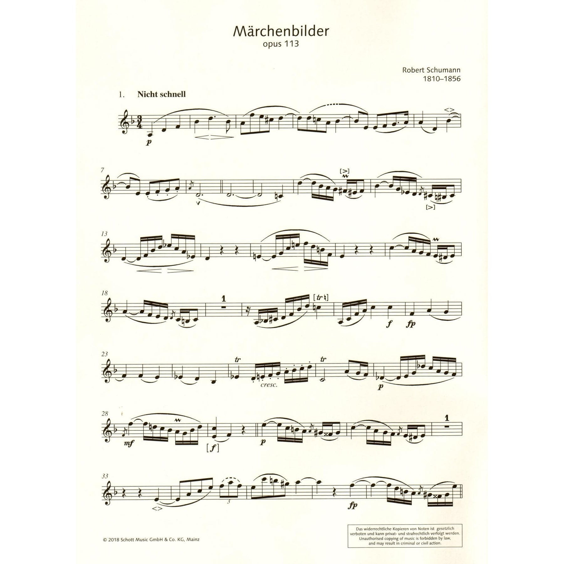 Schumann, Robert - Marchenbilder (Fairy-Tale Pictures), Op 113 - for Viola (Violin) and Piano - Schott