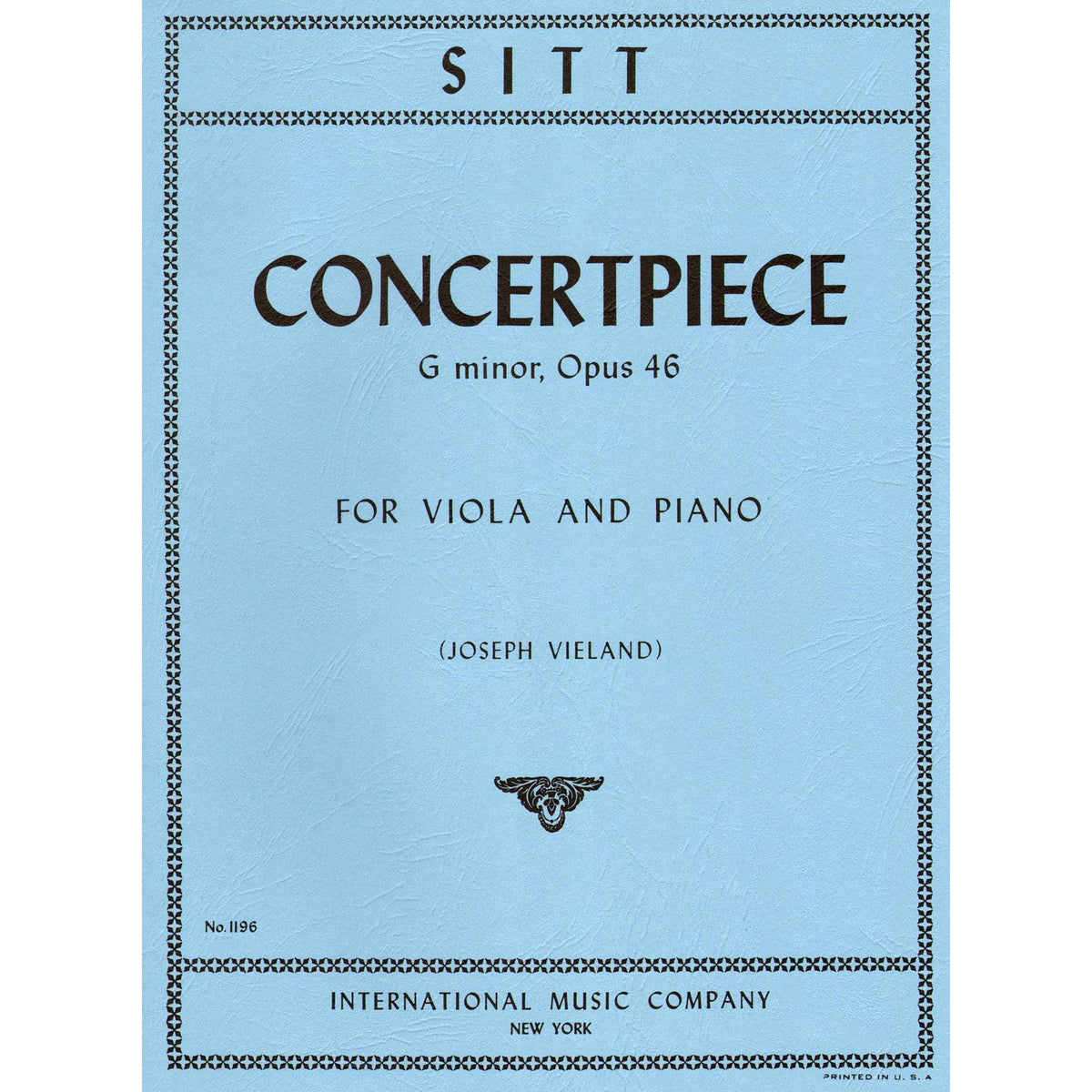 Sitt, Hans - Concertpiece In G Minor, Op 46 For Viola and Piano Published by International Music Company