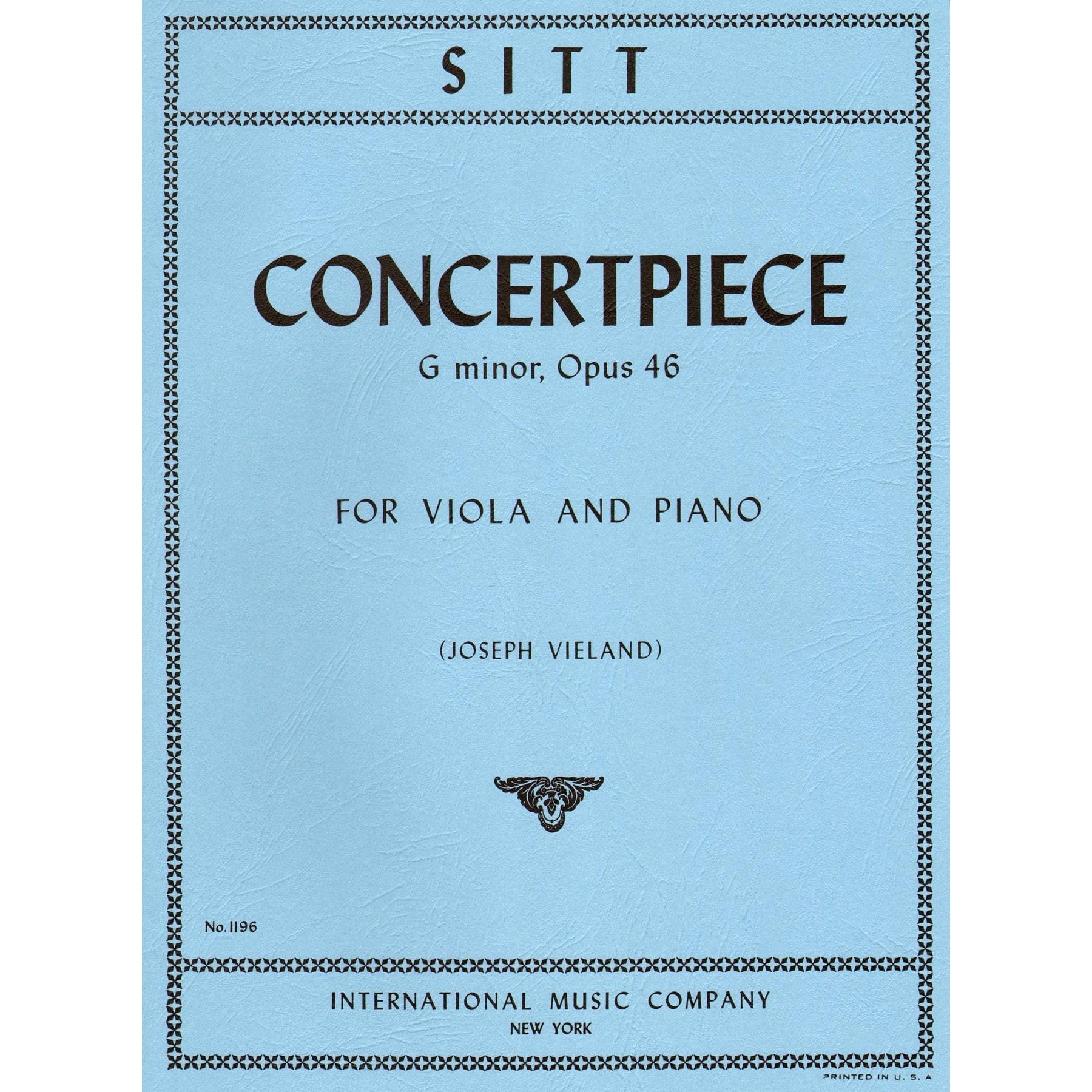 Sitt, Hans - Concertpiece In G Minor, Op 46 For Viola and Piano Published by International Music Company