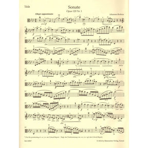 Brahms, Johannes - Sonatas in F Minor and E-flat Major, Op 120 - for Viola and Piano - edited by Clive Brown and Neal Peres Da Costa - Barenreiter URTEXT