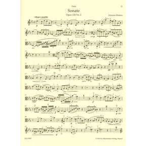 Brahms, Johannes - Sonatas in F Minor and E-flat Major, Op 120 - for Viola and Piano - edited by Clive Brown and Neal Peres Da Costa - Barenreiter URTEXT
