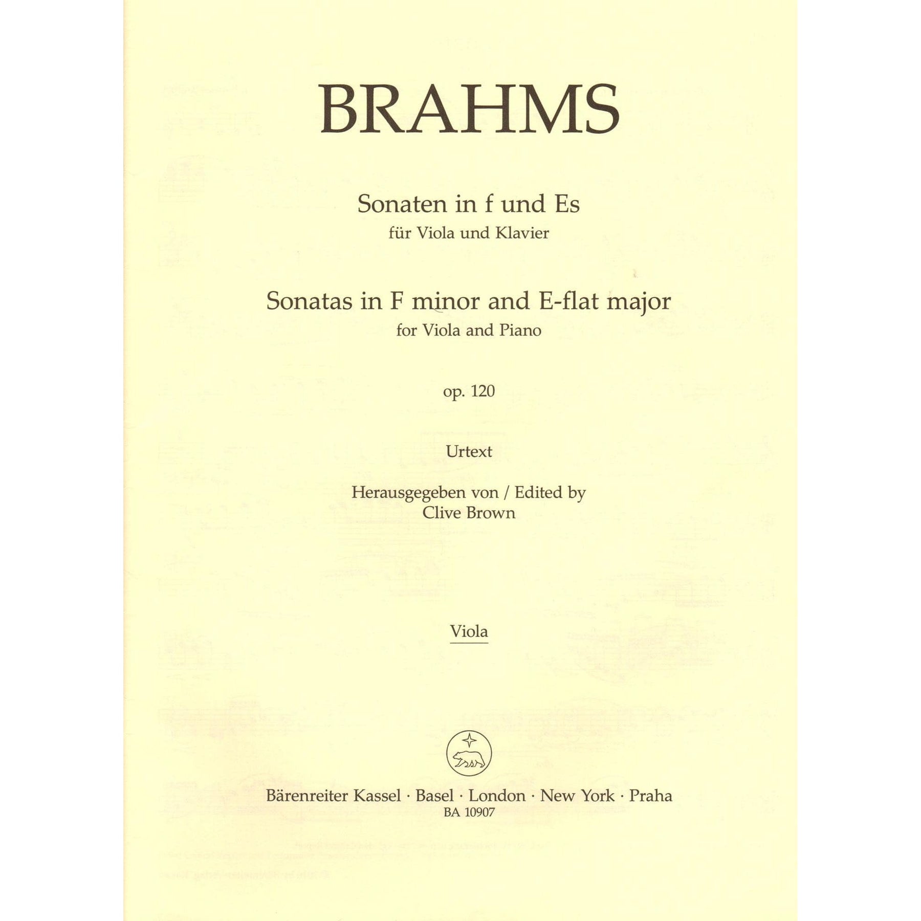 Brahms, Johannes - Sonatas in F Minor and E-flat Major, Op 120 - for Viola and Piano - edited by Clive Brown and Neal Peres Da Costa - Barenreiter URTEXT