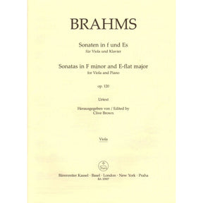 Brahms, Johannes - Sonatas in F Minor and E-flat Major, Op 120 - for Viola and Piano - edited by Clive Brown and Neal Peres Da Costa - Barenreiter URTEXT