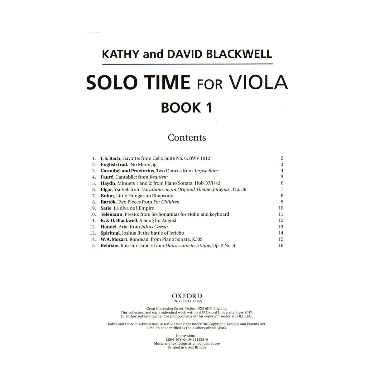Solo Time for Viola - by Kathy and David Blackwell - Book 1 - for Viola and Piano - Oxford University Press