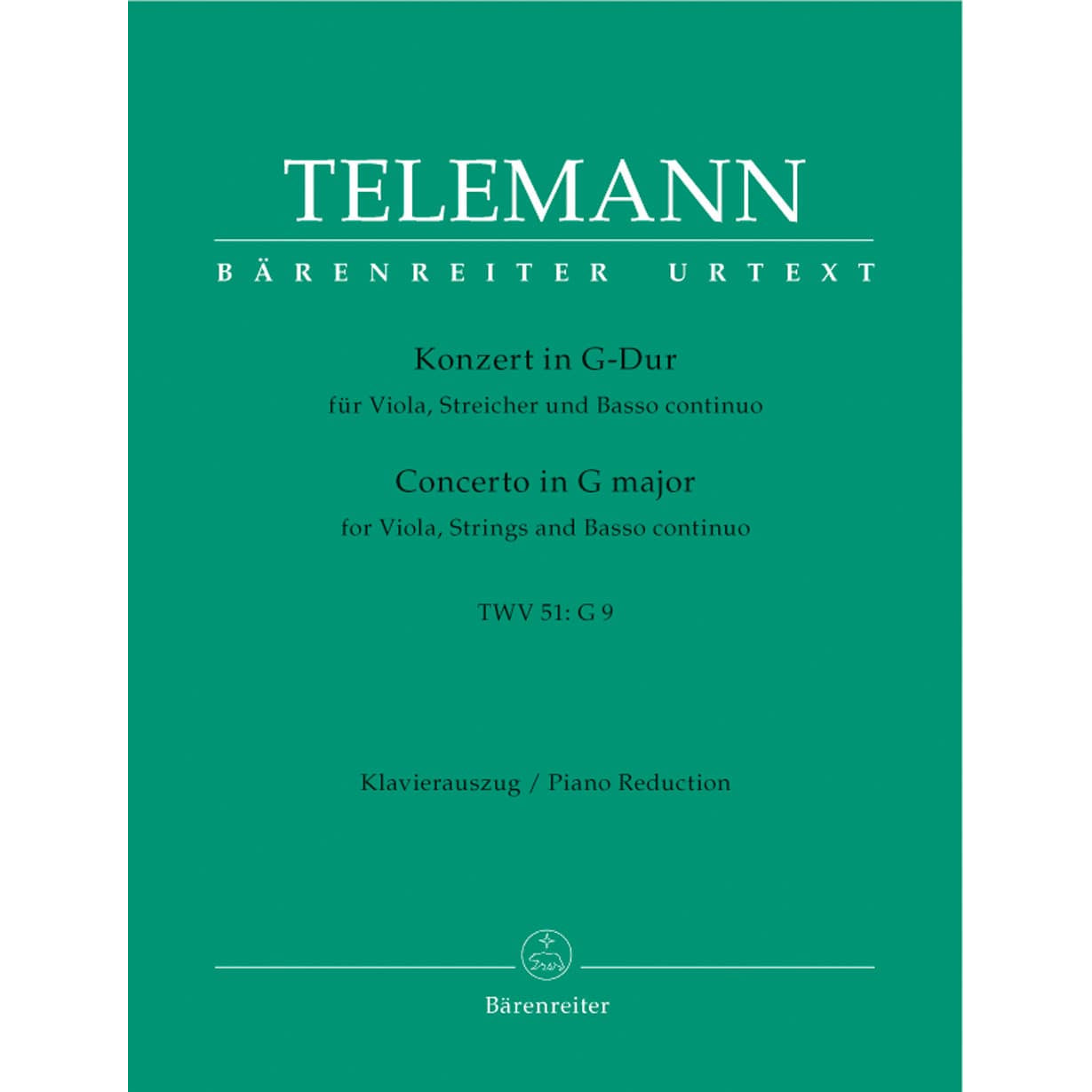 Telemann, Georg Philipp - Concerto in G Major, TWV 51:G9 - Viola and Piano - edited by Wolfgang Hirschmann - Bärenreiter Verlag URTEXT