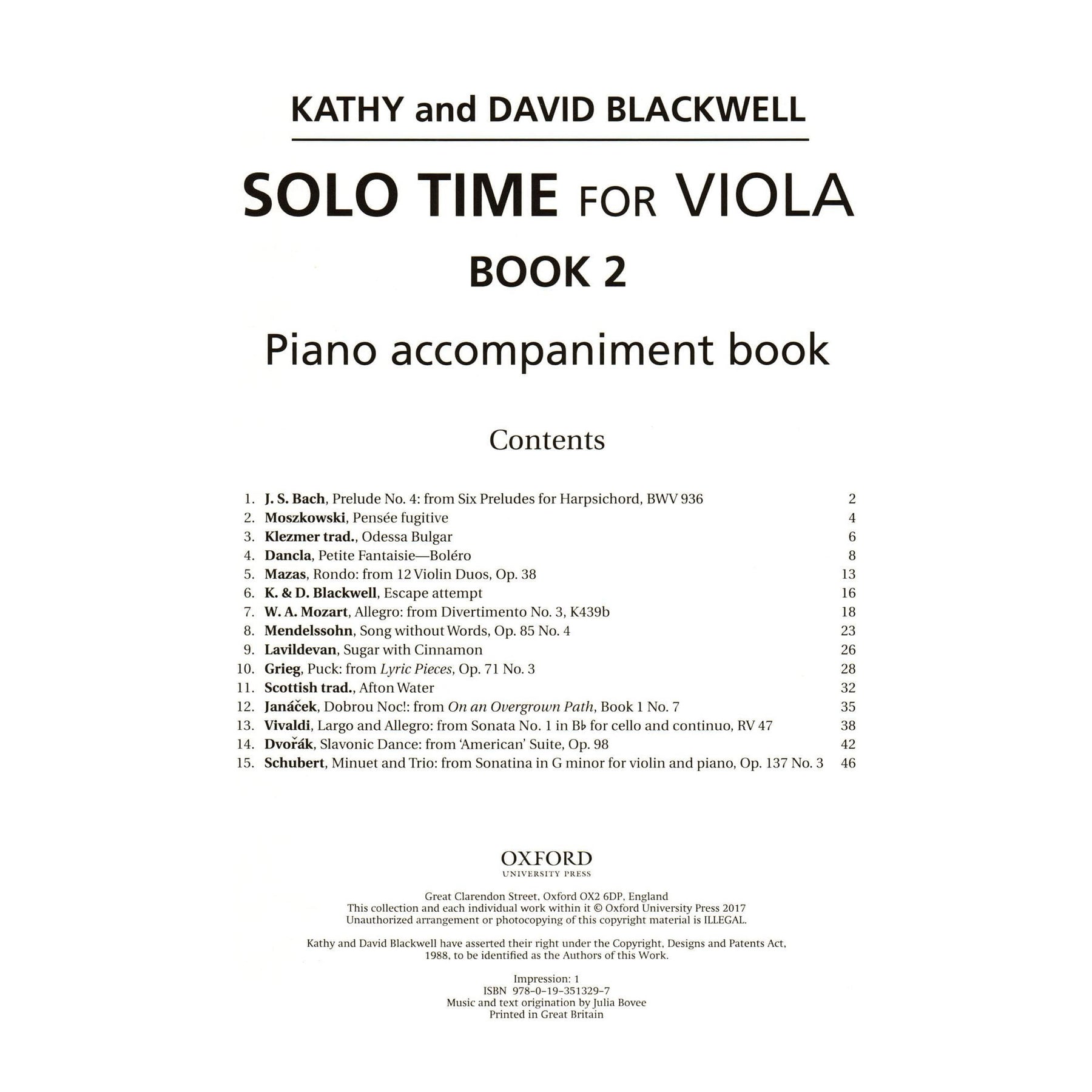 Solo Time for Viola - by Kathy and David Blackwell - Book 2 - for Viola and Piano - Oxford University Press