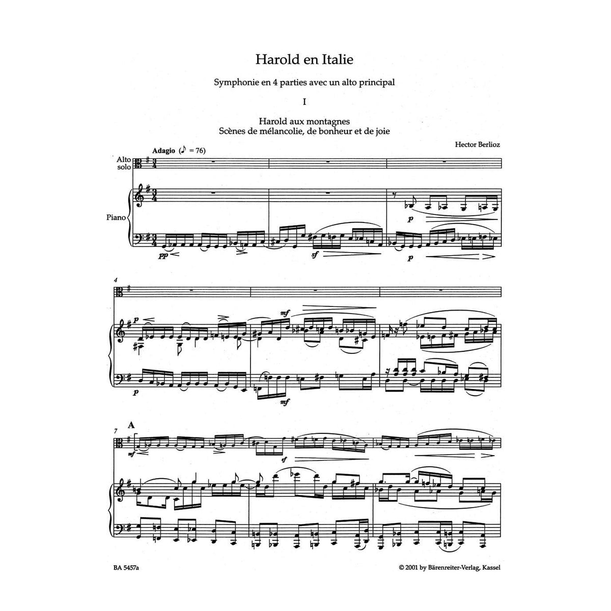 Berlioz, Hector - Harold in Italy Op 16 Score and Part for Viola and Piano - Arranged by MacDonald - Barenreiter Verlag URTEXT Edition