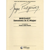 Mozart, WA - Sonatina in C Major - Viola and Piano - edited by Gregor Piatigorsky - Elkan-Vogel Edition
