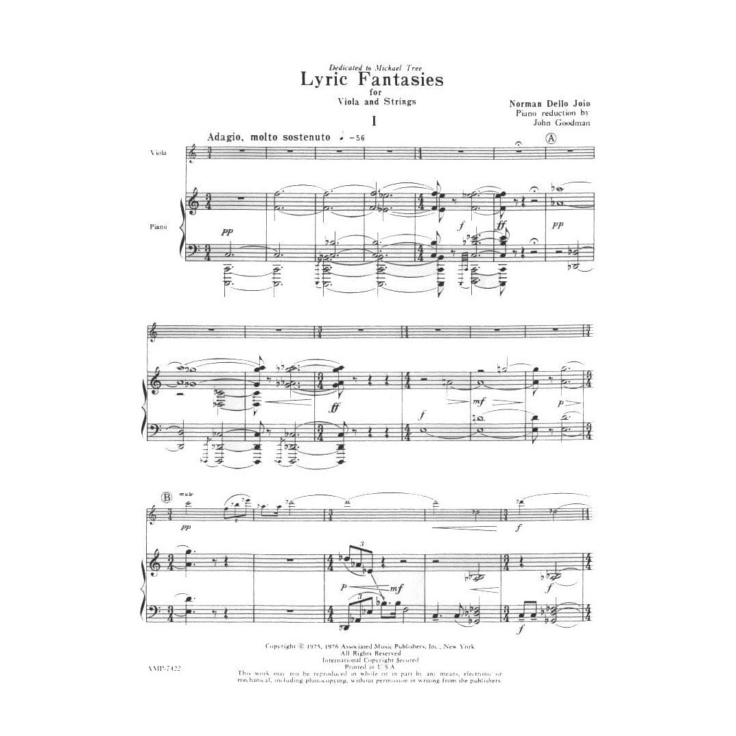 Dello Joio, Norman - Lyric Fantasies For Viola and Strings - Viola and Piano - Associated Music Edition (Hal Leonard)