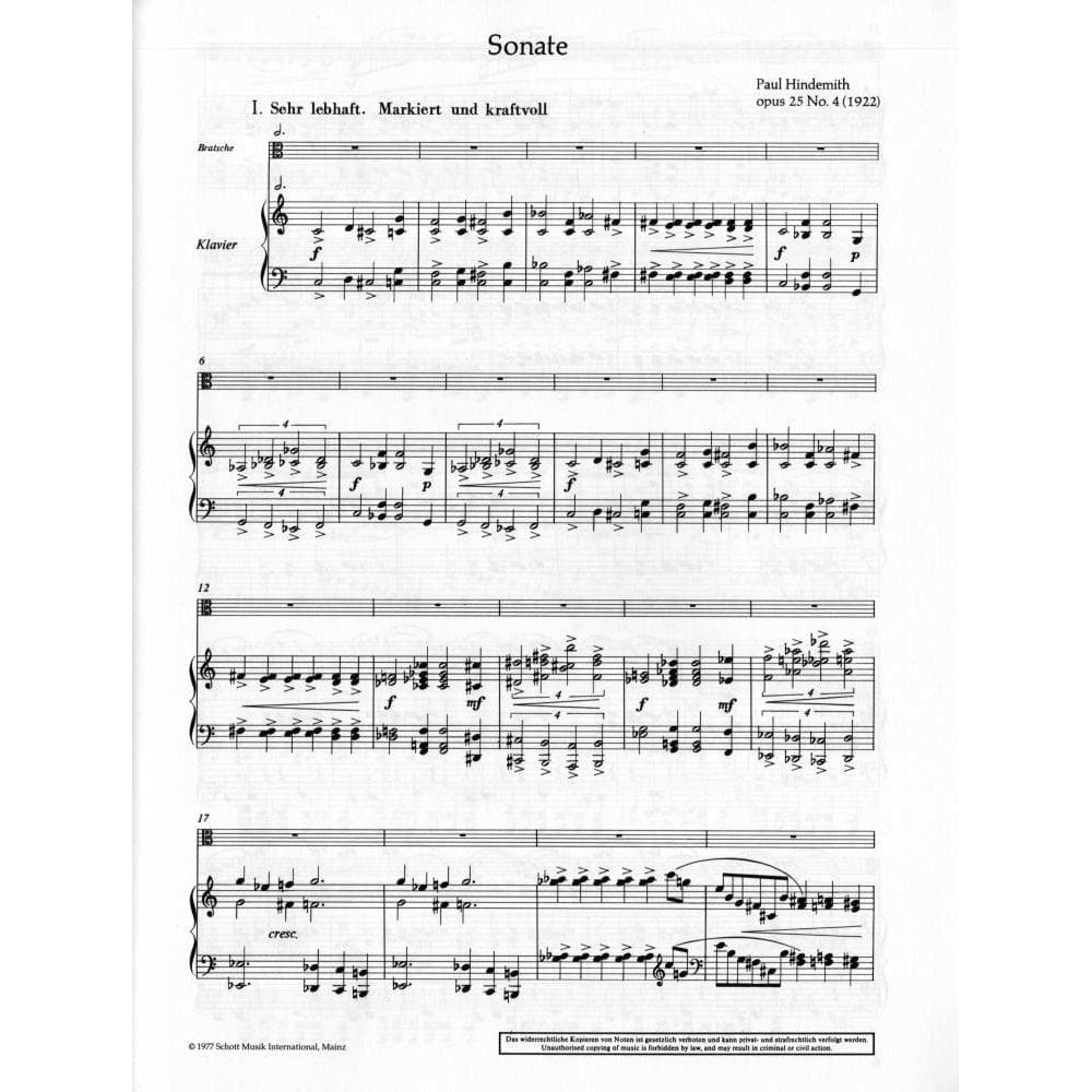 Hindemith, Paul - Sonata, Op 25, No 4 (1922) - Viola and Piano - Schott Edition