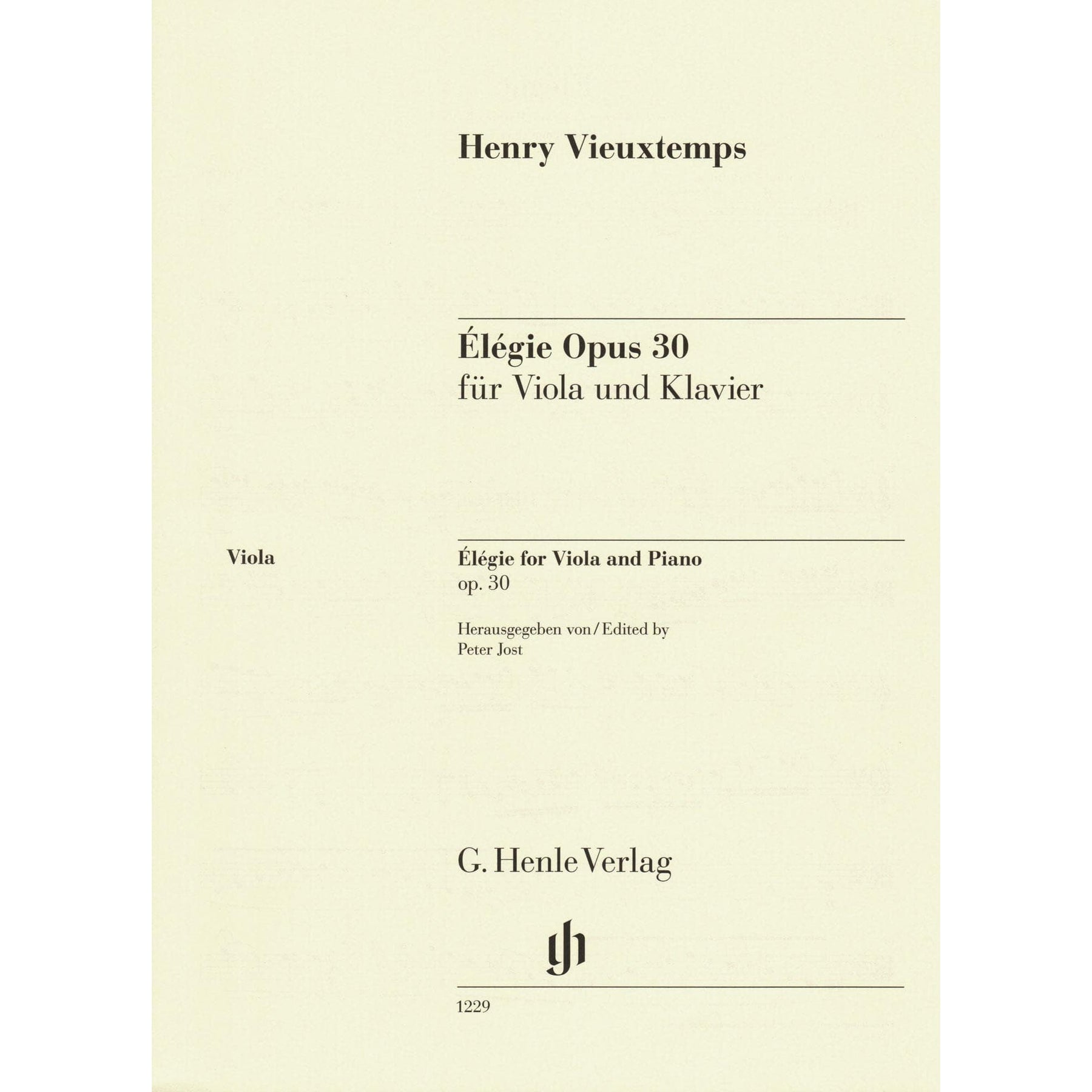 Vieuxtemps, Henri - Elegie, Opus 30 - for Viola and Piano - edited by Jost and Zimmermann - G Henle URTEXT
