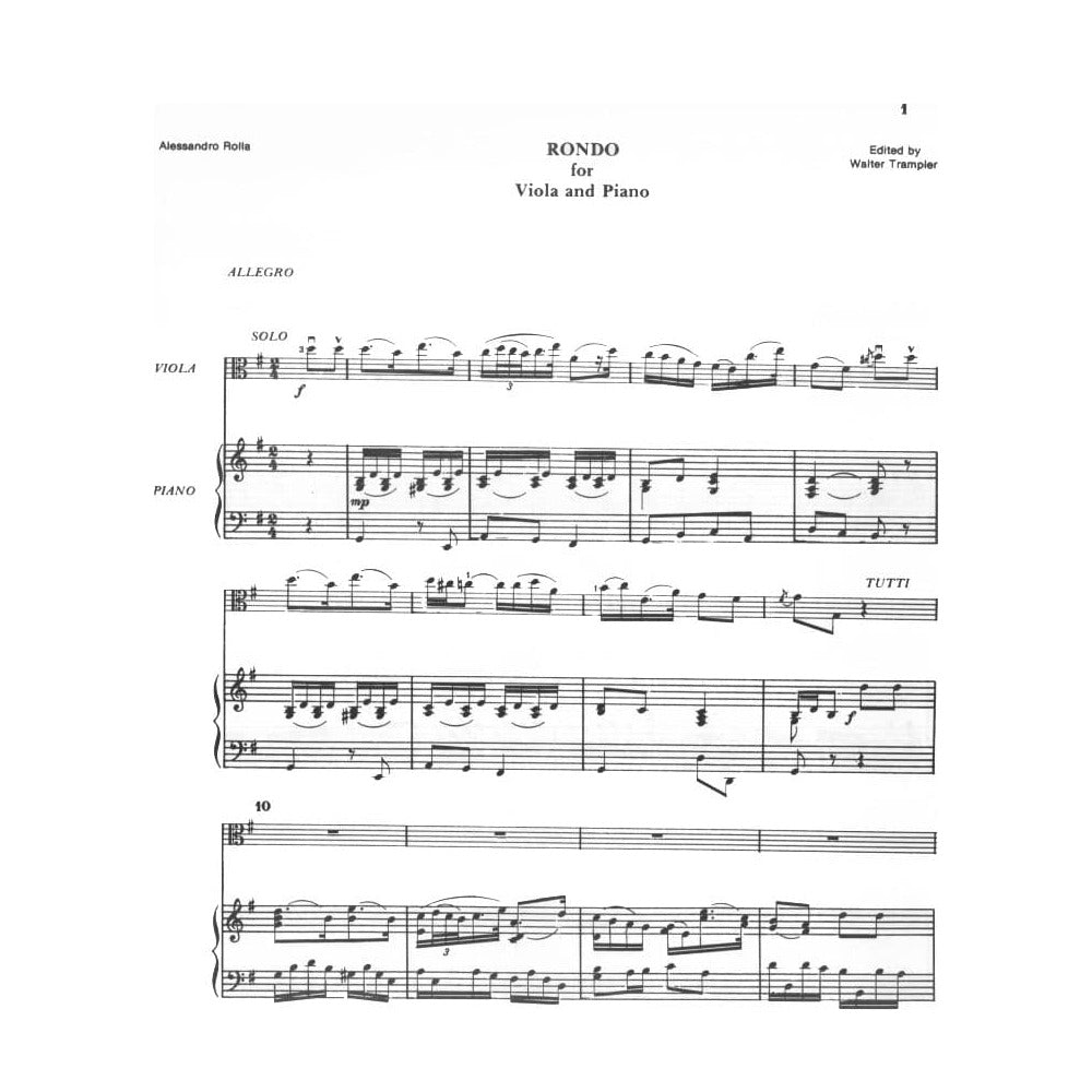 Rolla - Rondo For Viola and Orchestra (Piano Reduction) Edited by Walter Trampler Published by Rarities for Strings Publications