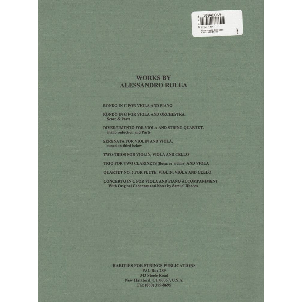 Rolla - Rondo For Viola and Orchestra (Piano Reduction) Edited by Walter Trampler Published by Rarities for Strings Publications