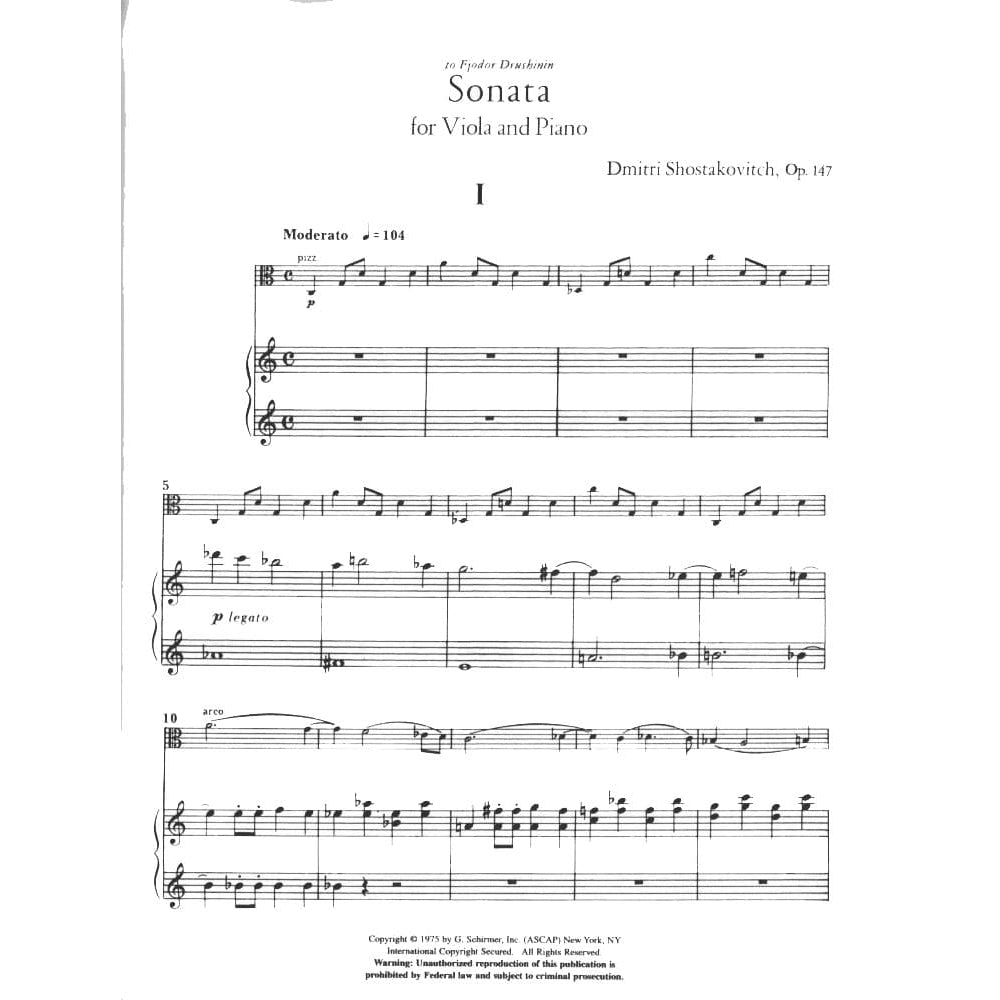 Shostakovich, Dmitri - Sonata Op 147 (1975) - for Viola and Piano - Modern Russian Masterworks - G. Schirmer, Inc.