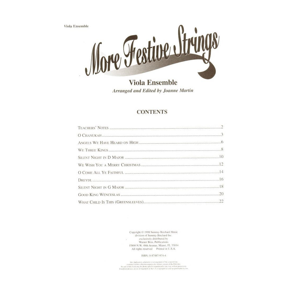 Martin, Joanne - More Festive Strings for Viola Ensemble - Four Violas - Alfred Music Publishing