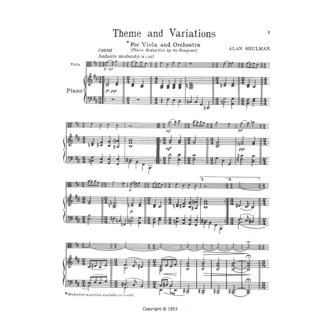 Shulman - Theme and Variations for Viola & Piano