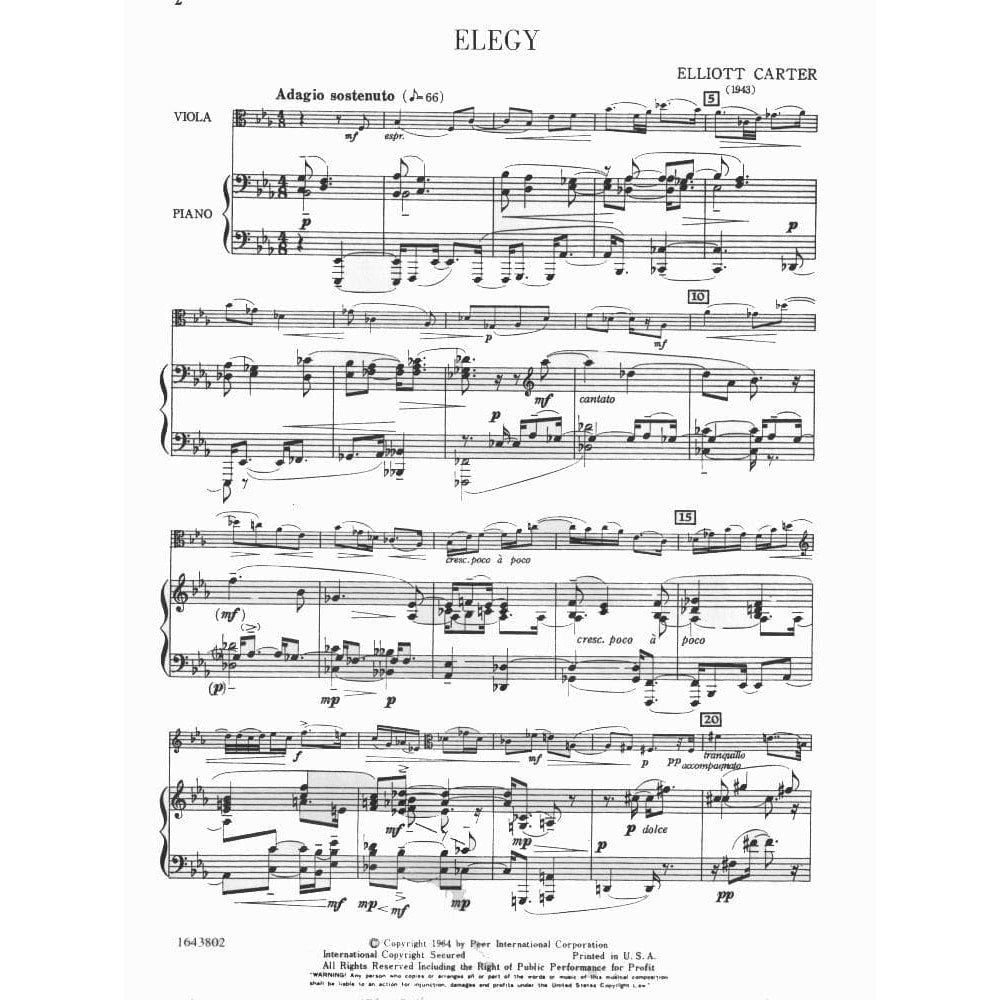 Carter, Elliot - Elegy (1943) for Viola and Piano - Peer Music Publication