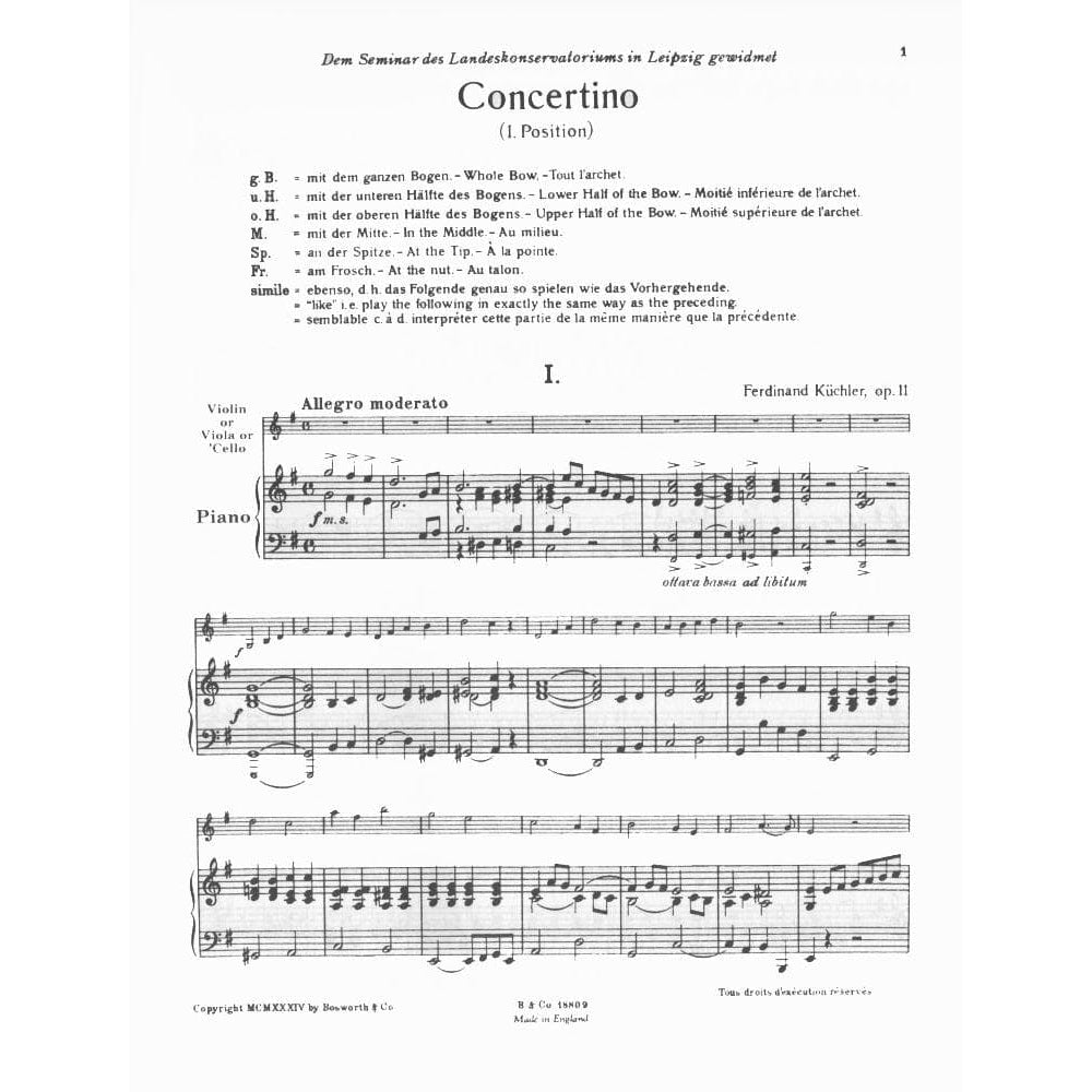 Kuchler, Ferdinand - Concertino in G Major, Op 11 - Viola and Piano - Bosworth Edition