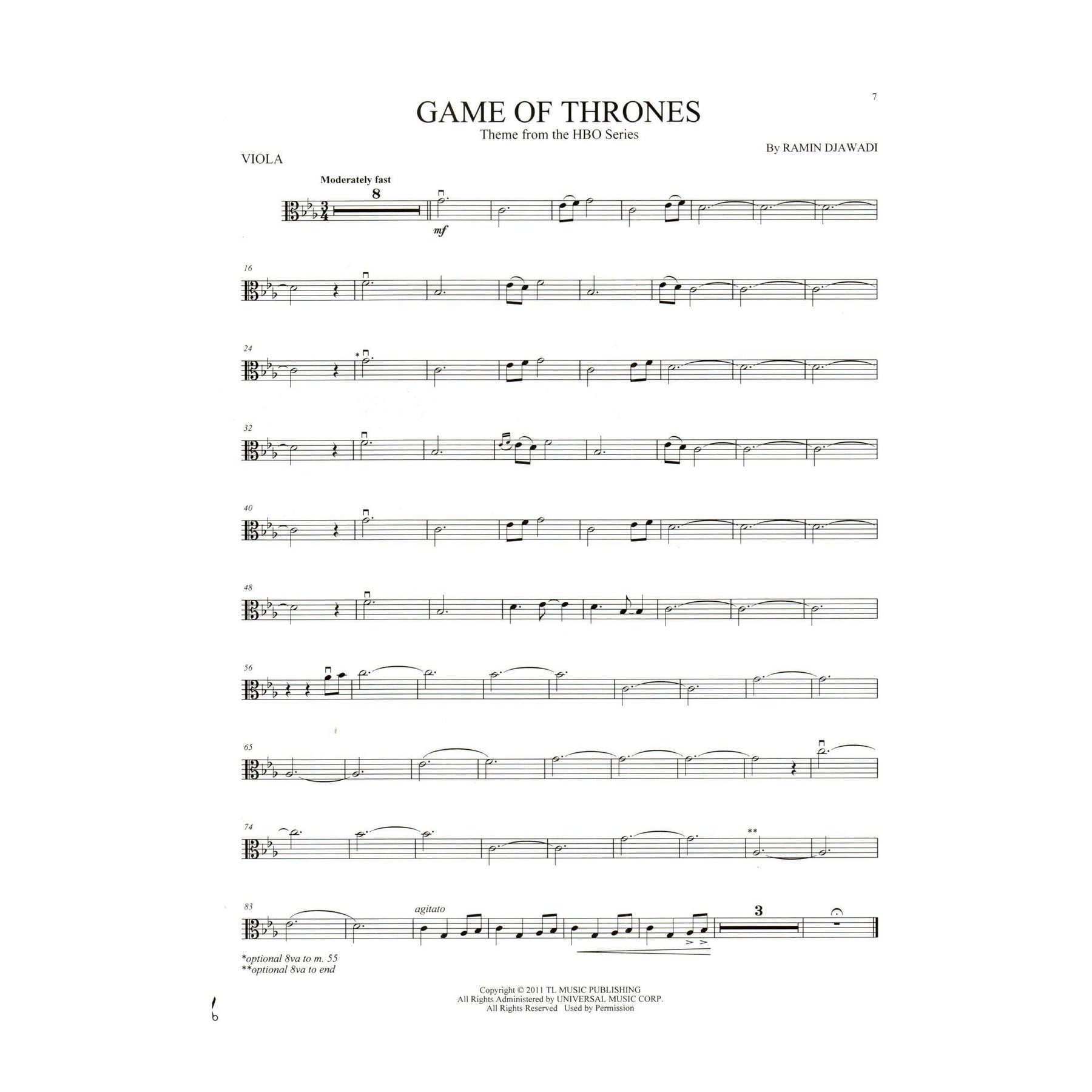 Game of Thrones Theme - for Viola and Piano - Hal Leonard