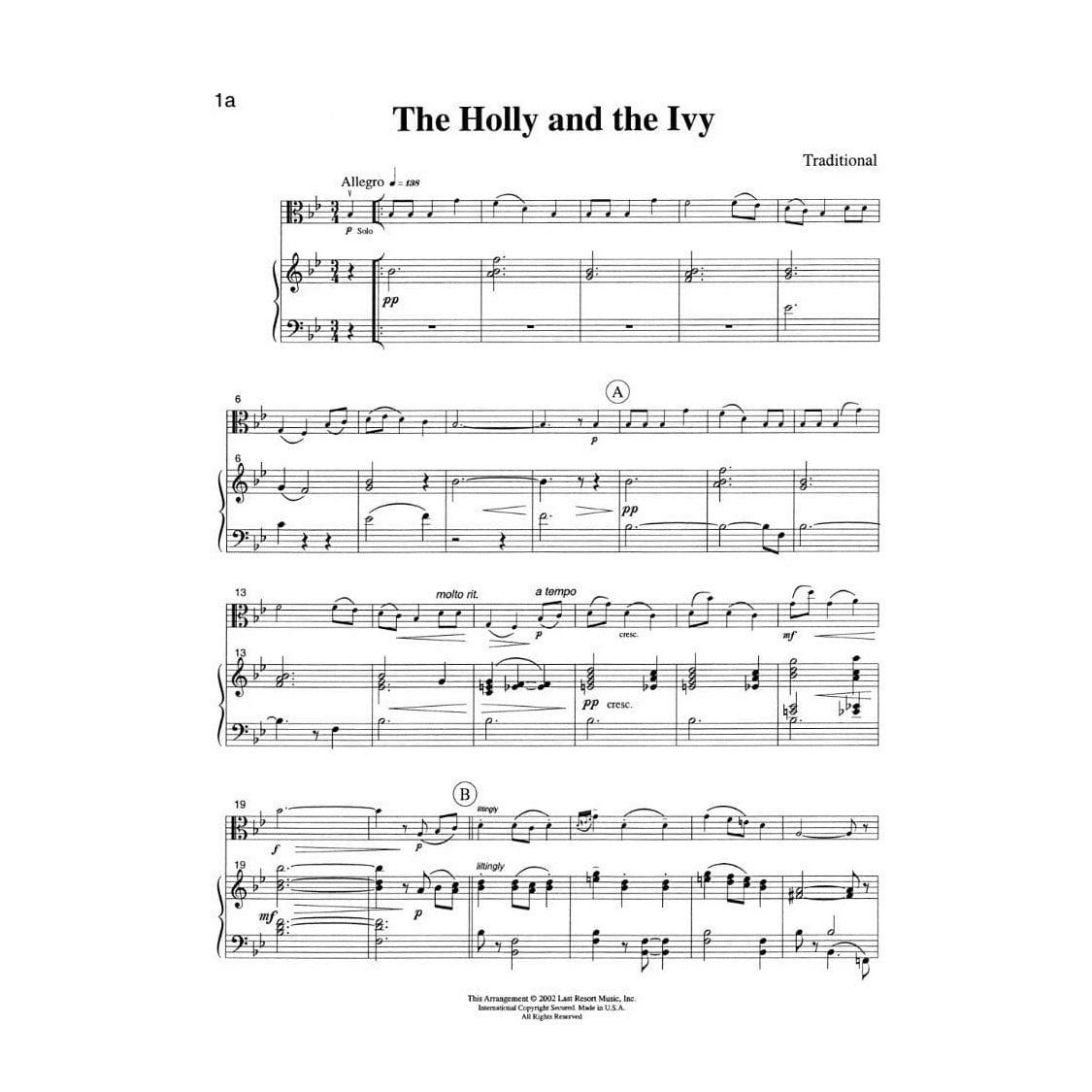 Eighteen Traditional Christmas Solos - Viola and Piano - arranged and edited by Daniel Kelley - Last Resort Music Publishing
