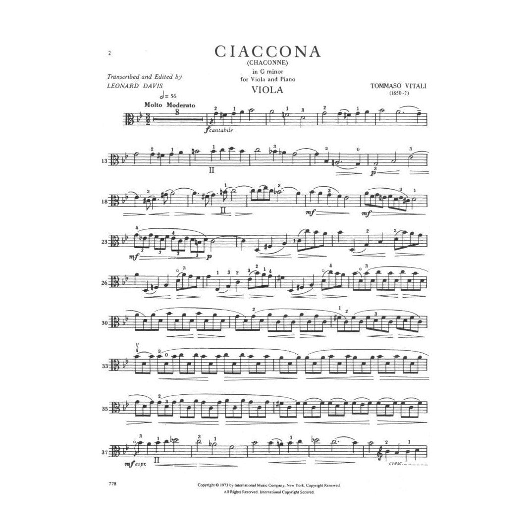 Vitali - Chaconne in g For Viola & Piano Published by International Music Company
