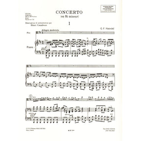 Handel, George Frideric - Concerto in B minor - Viola and Piano - edited by Henri Casadesus - Editions Durand