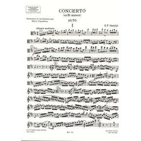 Handel, George Frideric - Concerto in B minor - Viola and Piano - edited by Henri Casadesus - Editions Durand