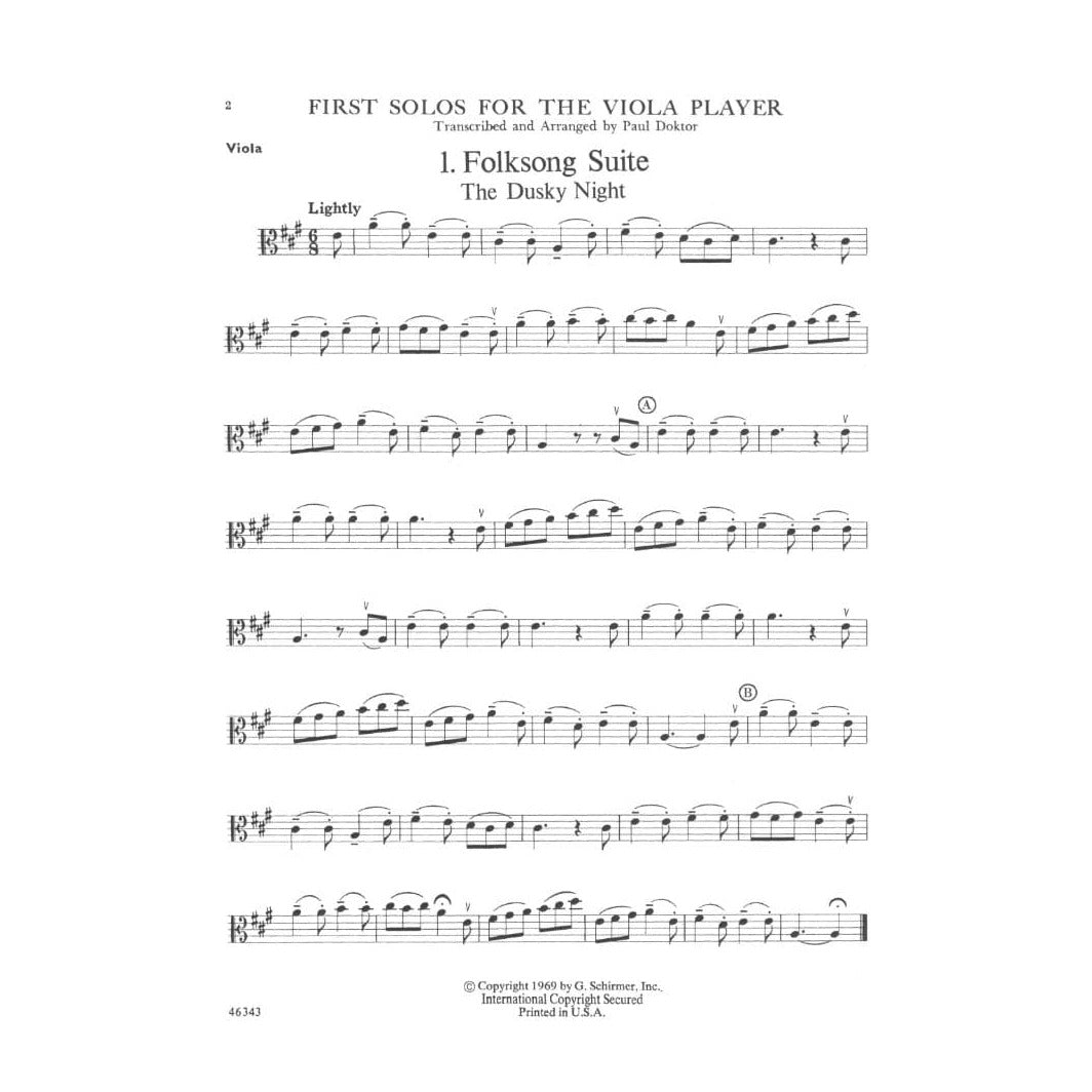 Doktor, Paul - First Solos For The Viola Player - Viola and Piano - Schirmer Edition