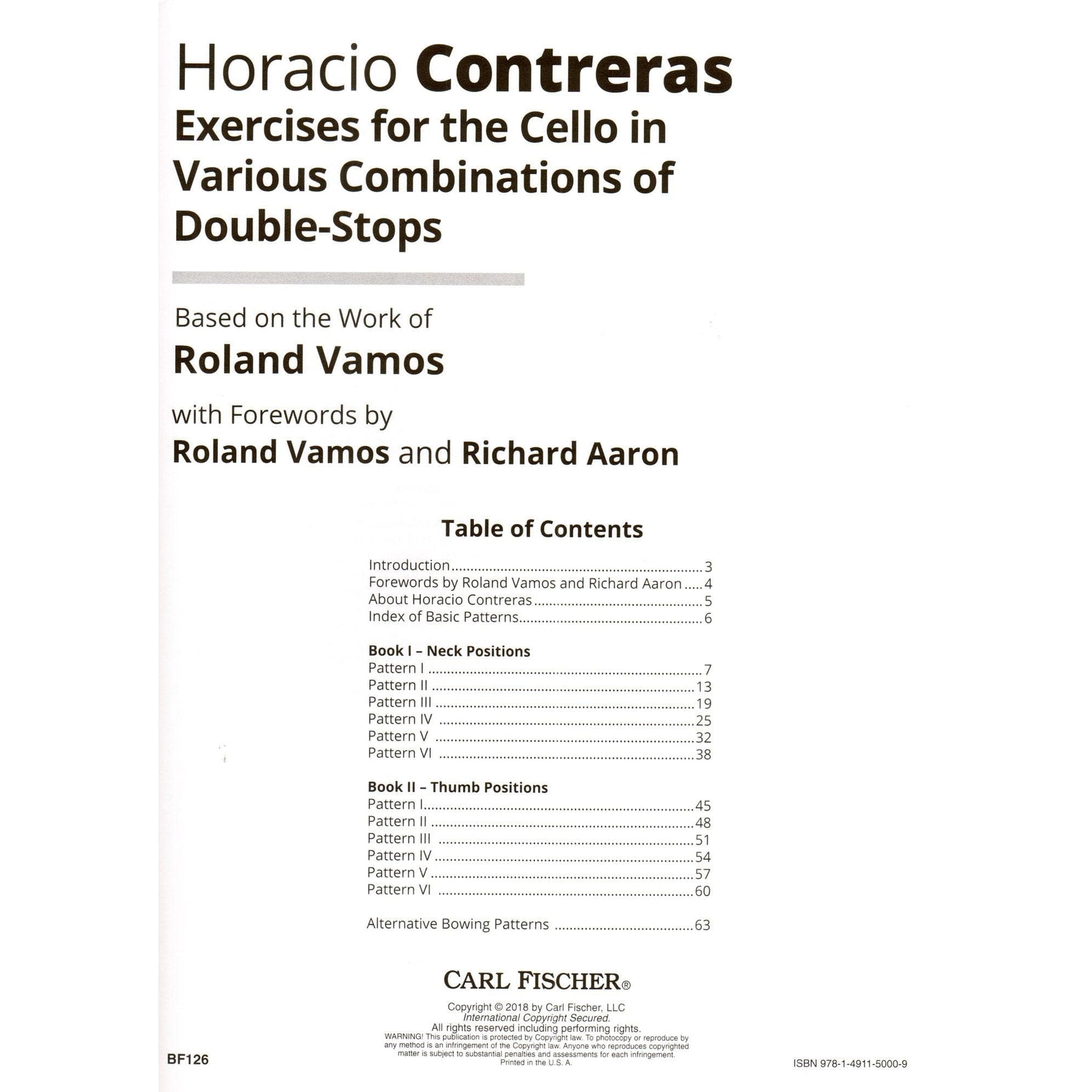 Contreras, Horacio - Exercises for the Cello in Various Combinations of Double-Stops - Carl Fischer Edition