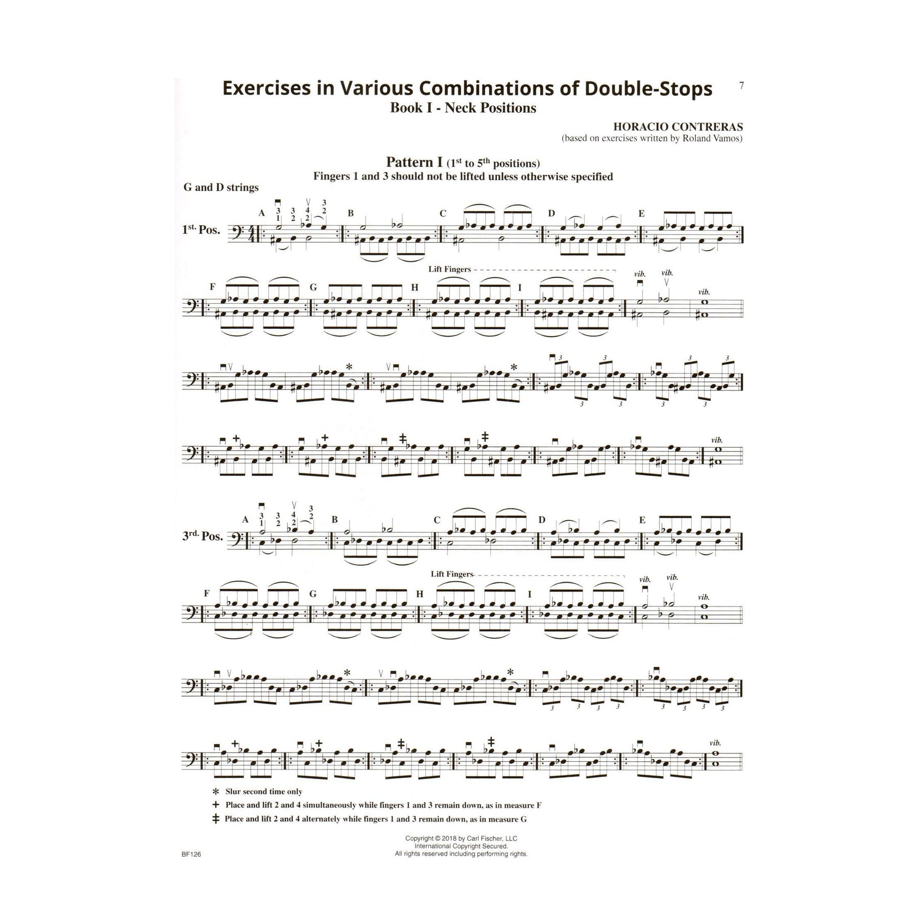 Contreras, Horacio - Exercises for the Cello in Various Combinations of Double-Stops - Carl Fischer Edition