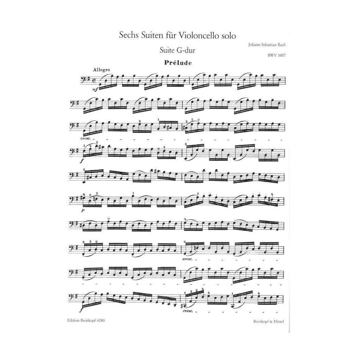 Bach, JS - 6 Suites BWV 1007 1012 for Cello - Arranged by Klengel - Breitkopf and Haertel Edition
