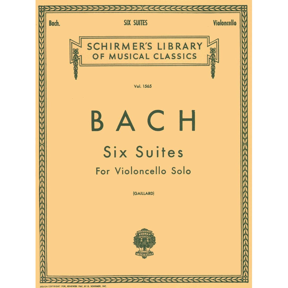 Bach, JS - 6 Suites BWV 1007 1012 for Cello - Arranged by Gaillard - Schirmer Edition