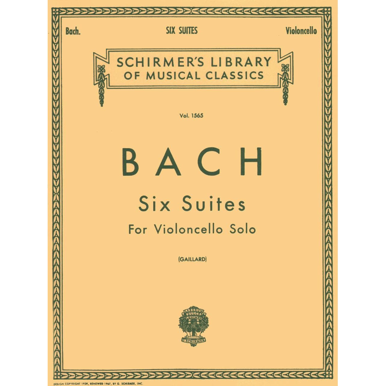 Bach, JS - 6 Suites BWV 1007 1012 for Cello - Arranged by Gaillard - Schirmer Edition