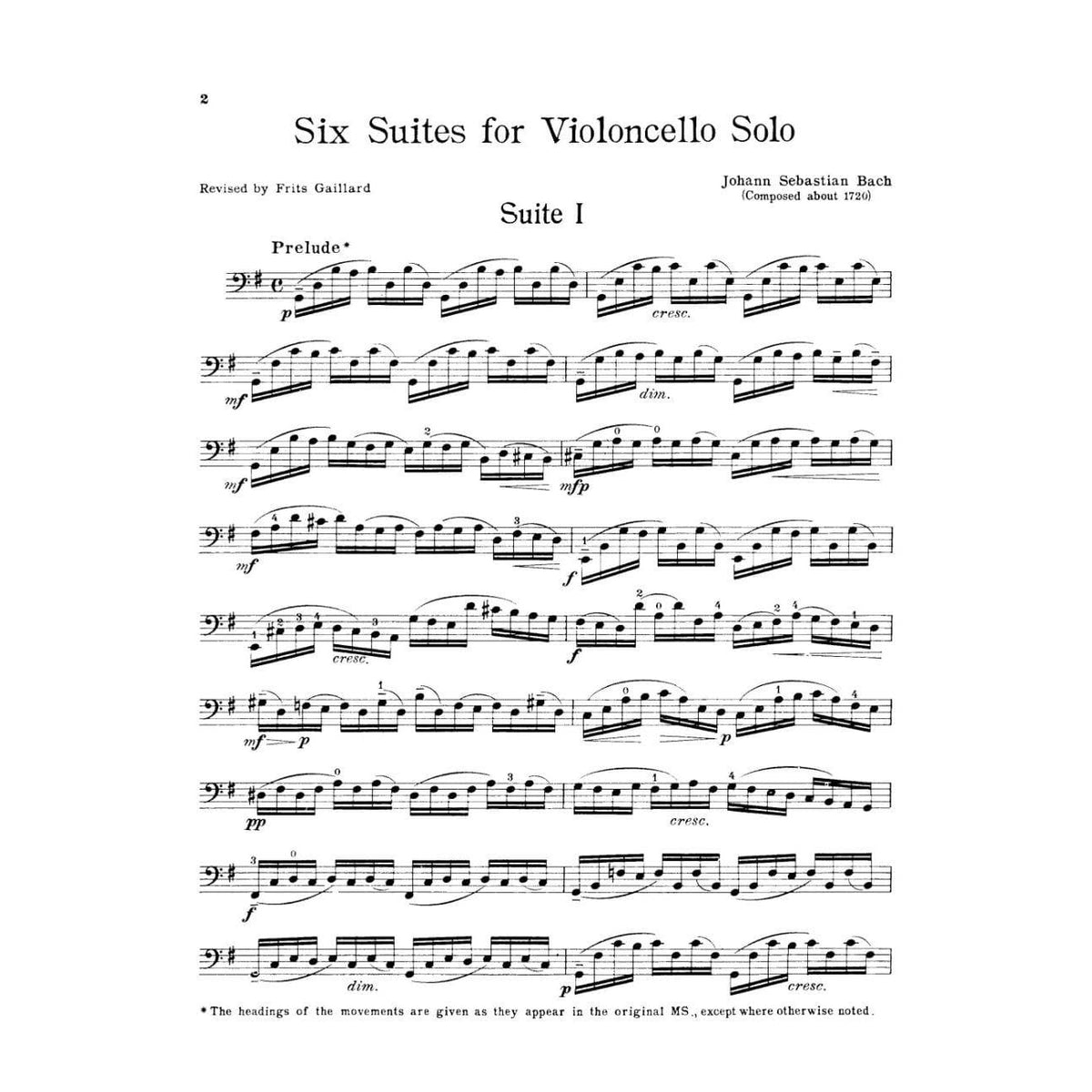 Bach, JS - 6 Suites BWV 1007 1012 for Cello - Arranged by Gaillard - Schirmer Edition