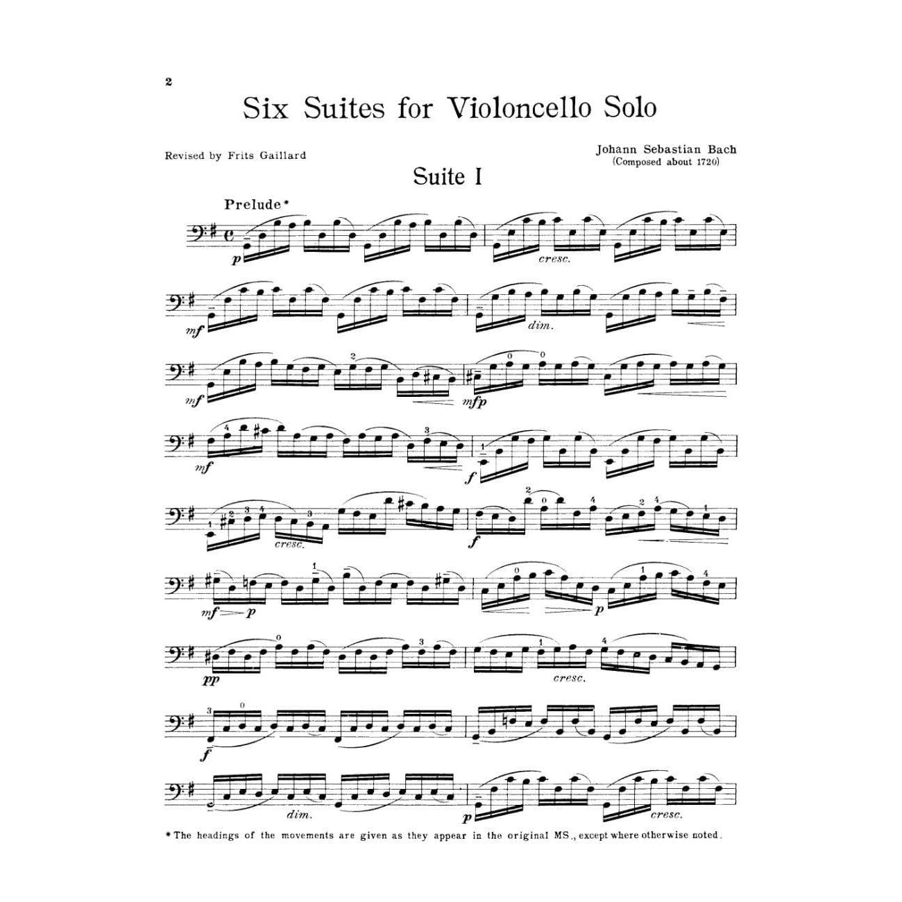 Bach, JS - 6 Suites BWV 1007 1012 for Cello - Arranged by Gaillard - Schirmer Edition