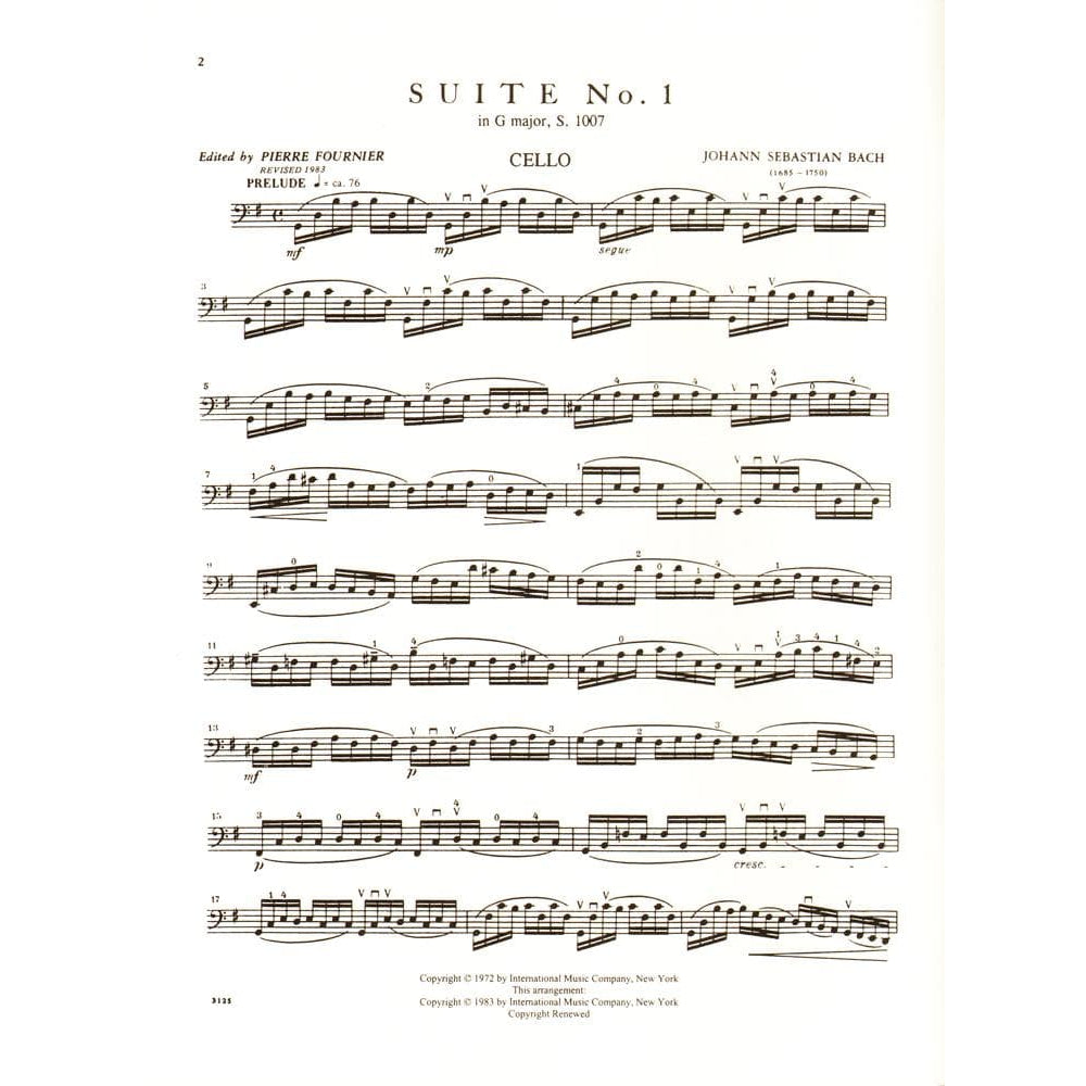Bach, JS - 6 Cello Suites BWV 1007 for Cello - Arranged by Fournier - International Edition