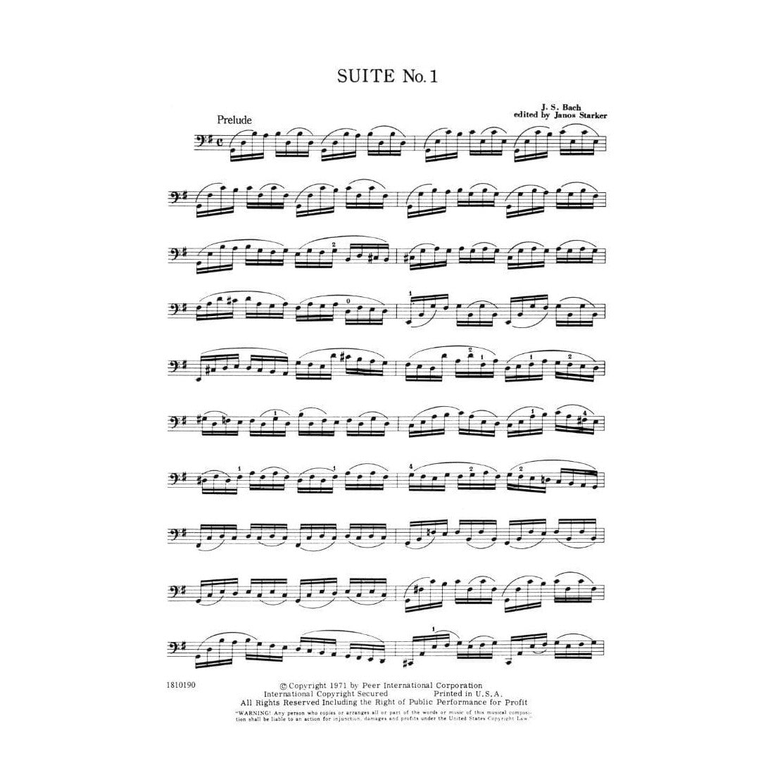 Bach, JS - 6 Cello Suites, BWV 1007-1012 - Edited by Janos Starker - Peer Edition