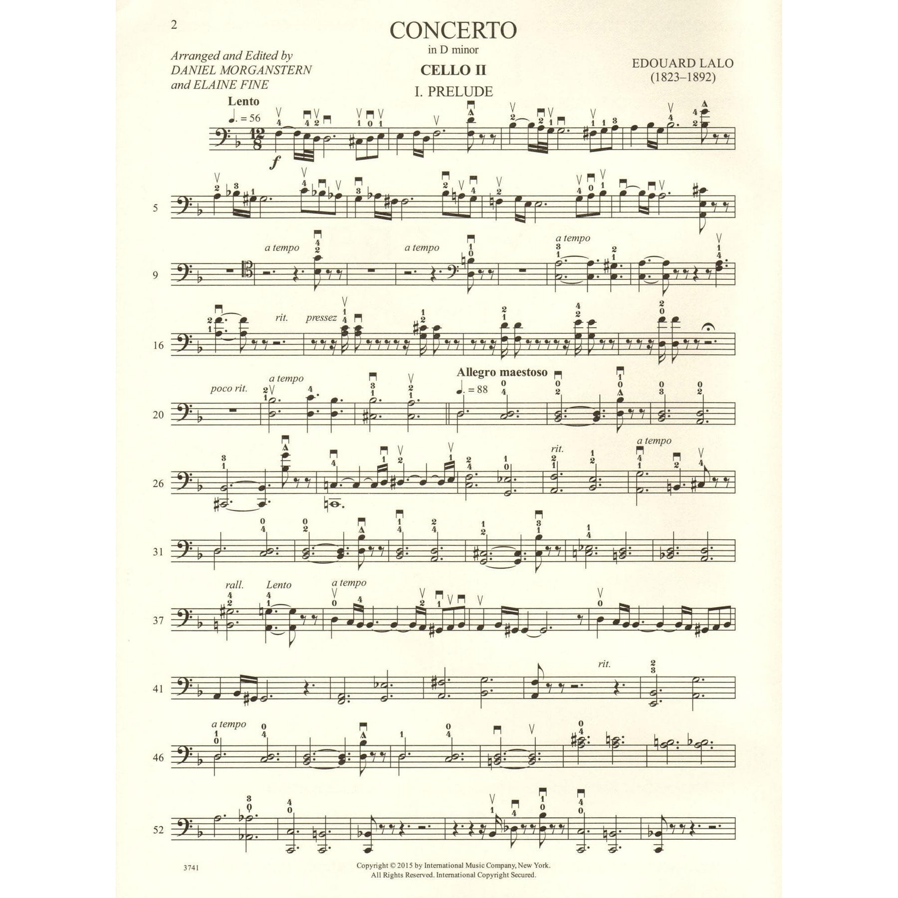 Lalo, Edouard - Concerto in D minor - for Cello - with Optional 2nd Cello, Commentary and Preparatory Exercises by Daniel Morganstern - International