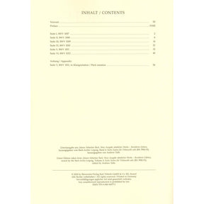 Bach, JS - 6 Suites, BWV 1007 1012 - Cello solo - edited by Andrew Talle - Bärenreiter Verlag URTEXT
