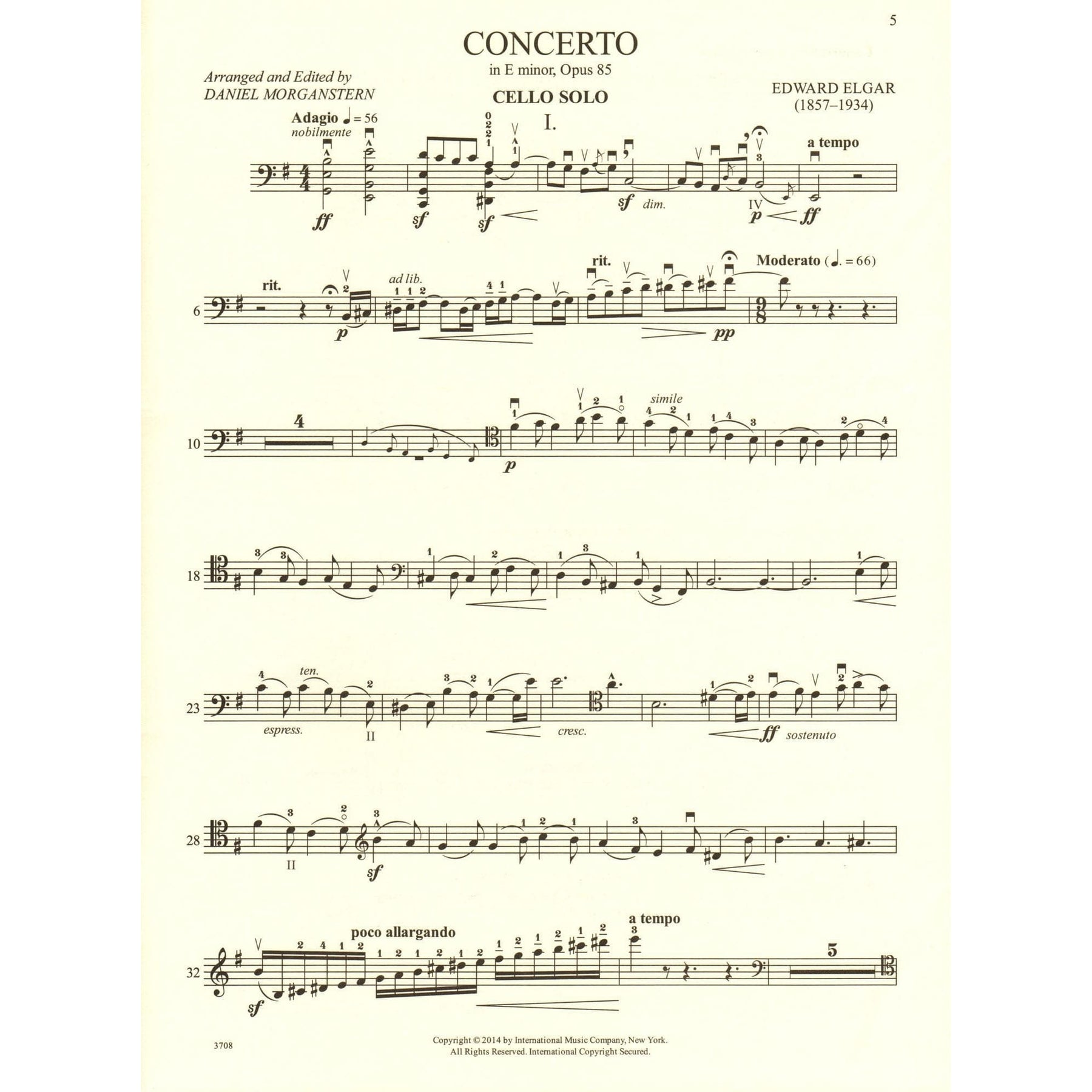 Elgar, Edward - Concerto in E minor - for Cello - with Optional 2nd Cello, Commentary and Preparatory Exercises by Daniel Morganstern - International