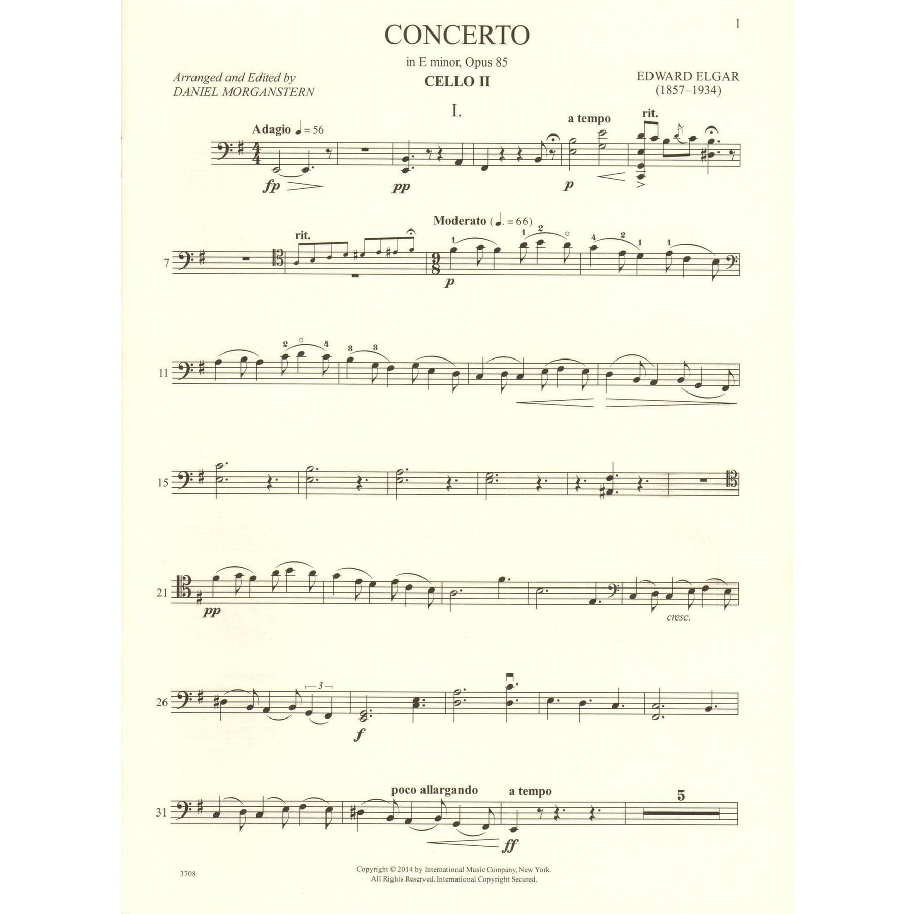 Elgar, Edward - Concerto in E minor - for Cello - with Optional 2nd Cello, Commentary and Preparatory Exercises by Daniel Morganstern - International