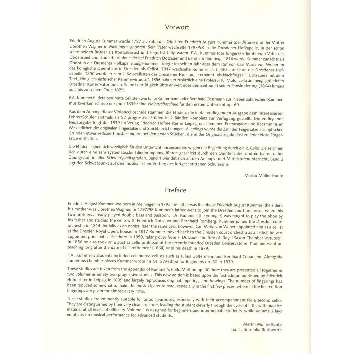 Kummer, FA - 92 Progressive Exercises, Op 60, Volume 1 for Cello - Schott Edition