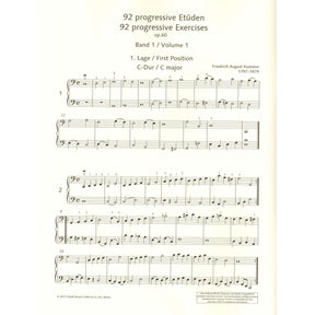Kummer, FA - 92 Progressive Exercises, Op 60, Volume 1 for Cello - Schott Edition