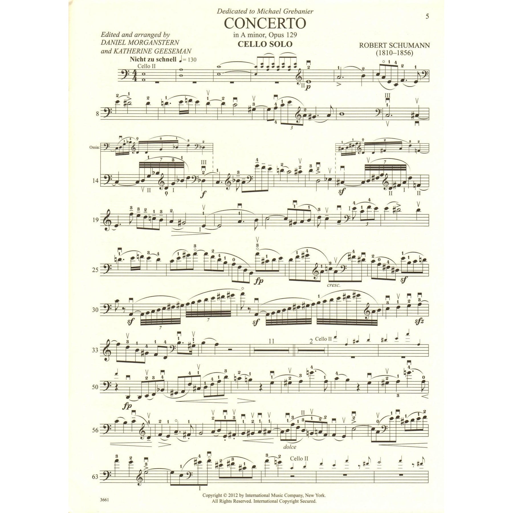 Schumann, Robert - Cello Concerto in A minor - with Optional 2nd Cello - Commentary/Preparatory Exercises by Daniel Morganstern - International Music Company