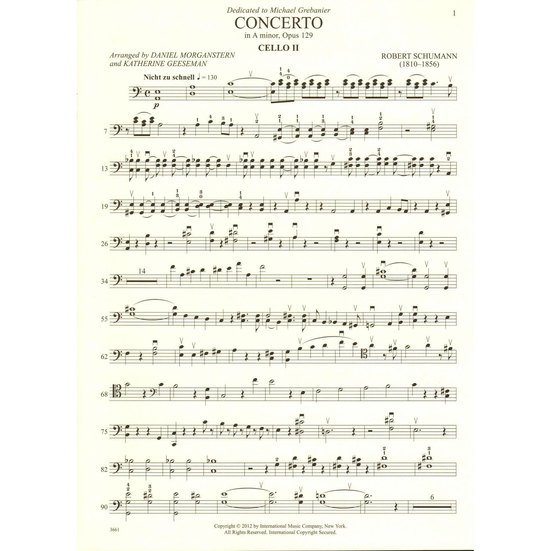 Schumann, Robert - Cello Concerto in A minor - with Optional 2nd Cello - Commentary/Preparatory Exercises by Daniel Morganstern - International Music Company