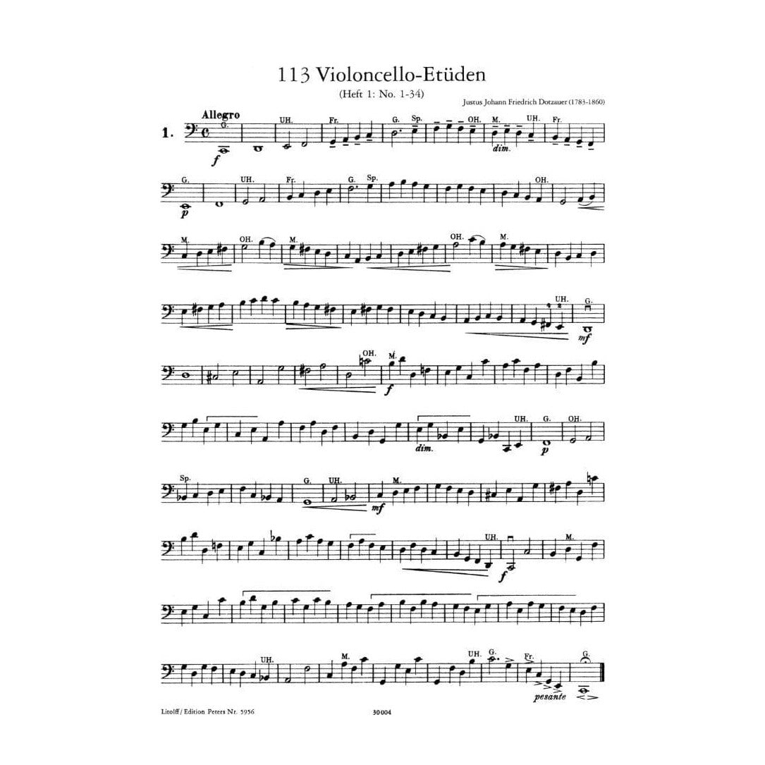 Dotzauer, J Friedrich - 113 Studies for Solo Cello, Volume 1 (Nos 1-34) - edited by Johannes Klingenberg - CF Peters Edition