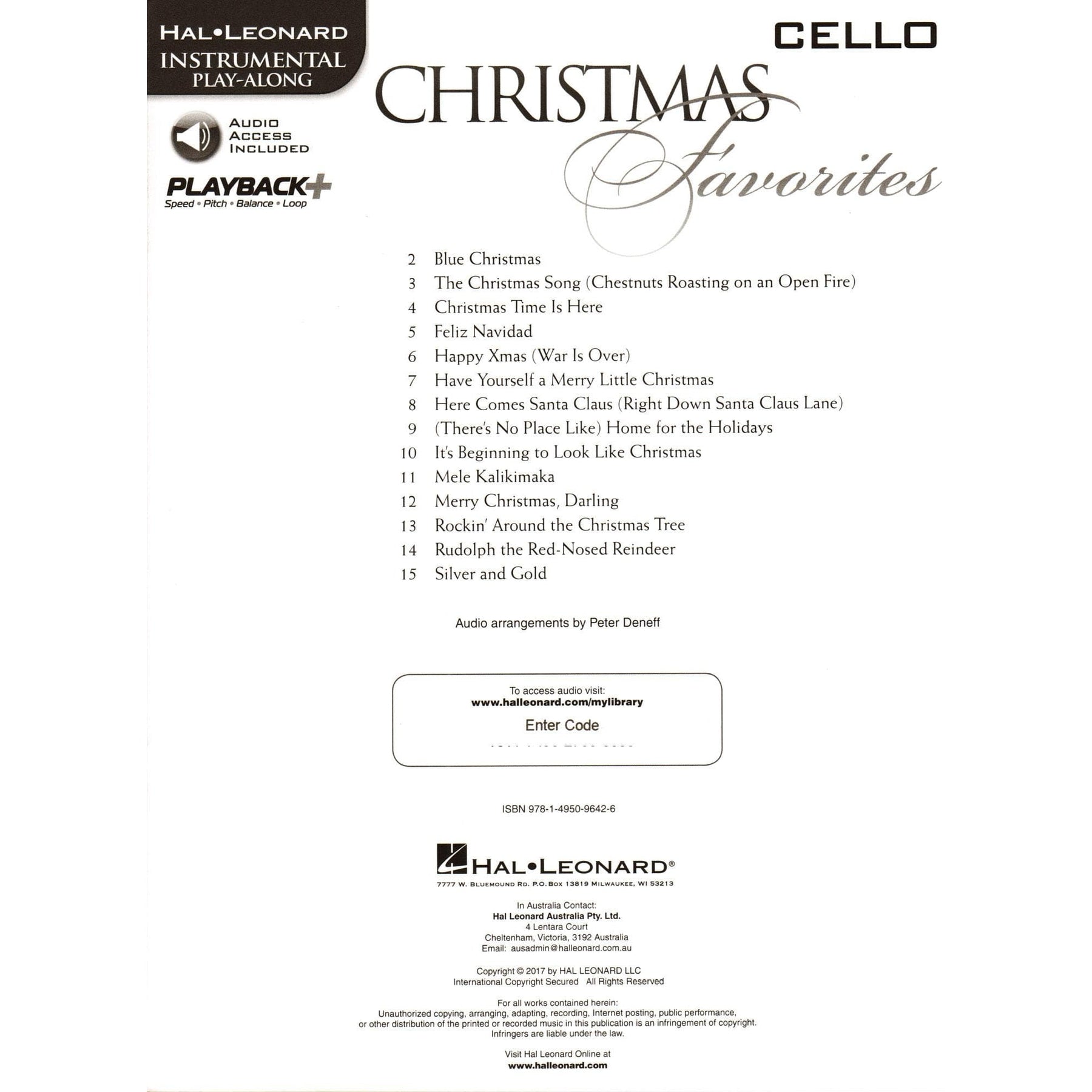 Christmas Favorites - 15 Holiday Favorites - for Cello - with Audio Play-Along - Hal Leonard